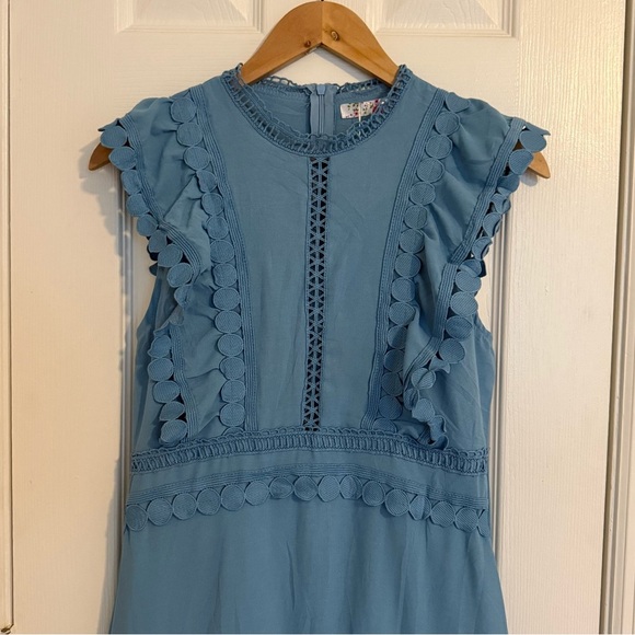 NWT Women Girly Baby Blue Summer Maxi Dress Ruffled Sleeve - Picture 3 of 10